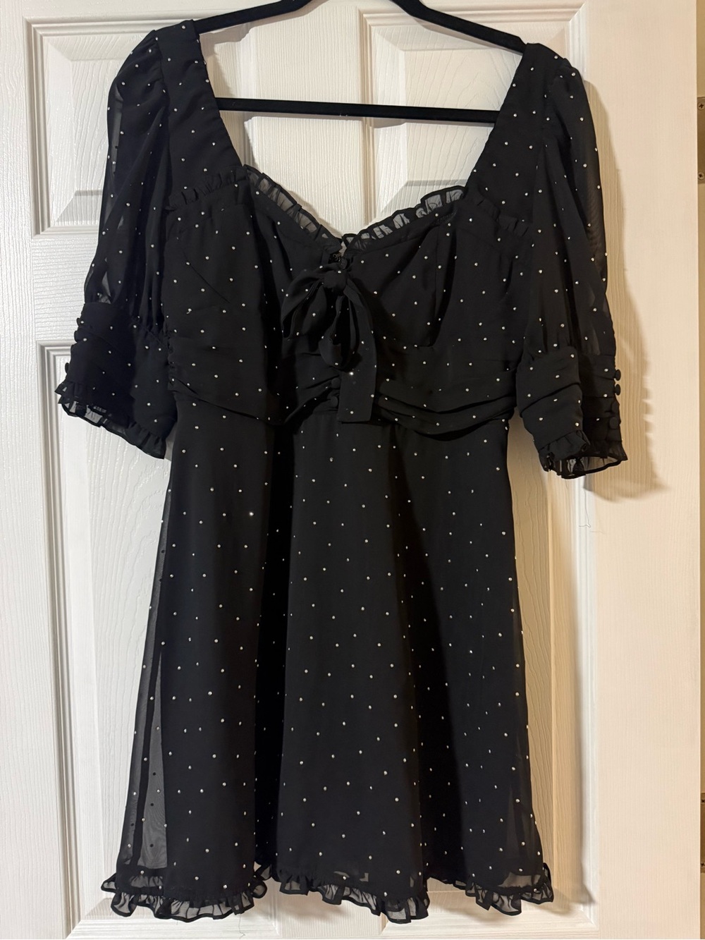 For Love & Lemons Black Mini Dress with White Polka Dots